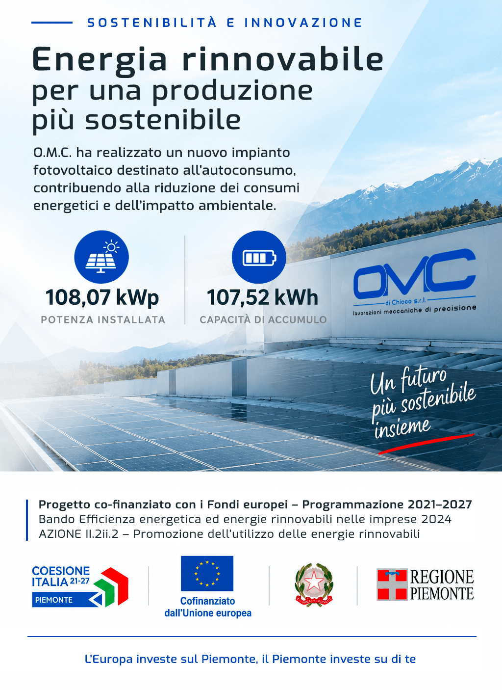 Realizzazione impianto fotovoltaico per autoconsumo O.M.C.